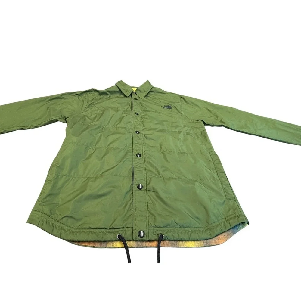 The North Face Mens Reversible Quilted Shirt Jacket Olive Green Plaid SMALL